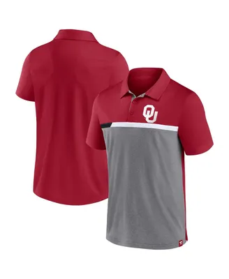 Men's Fanatics Crimson and Heathered Gray Oklahoma Sooners Split Block Color Block Polo Shirt