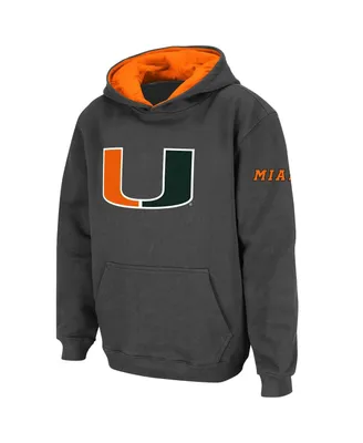 Big Boys Stadium Athletic Charcoal Miami Hurricanes Logo Pullover Hoodie