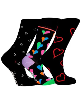 Love Sock Company Women's Boca Gift Box of Cotton Seamless Toe Premium Hearts Patterned Crew Socks, Pack of 3