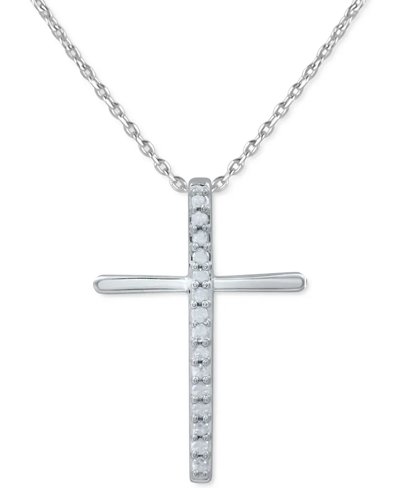 Diamond Cross 18" Pendant Necklace (1/10 ct. t.w.) Sterling Silver or & 14k Gold-Plate