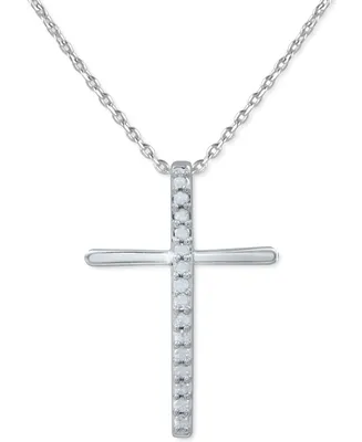 Diamond Cross 18" Pendant Necklace (1/10 ct. t.w.) Sterling Silver or & 14k Gold-Plate