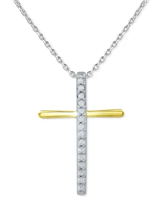 Diamond Cross 18" Pendant Necklace (1/10 ct. t.w.) in Sterling Silver or Sterling Silver & 14k Gold-Plate - Two