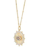 Lab Grown White Sapphire (1/5 ct.tw.), Lab Grown Blue Sapphire (1/20 ct.tw.) and Diamond Accent 18" Circle Pendant Necklace in 14k Gold