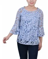 Ny Collection Petite Burnout Bell-Sleeve Top