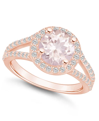 Macy's Morganite (1-7/8 ct. t.w.) and Diamond (1/2 Halo Ring 14K Rose Gold