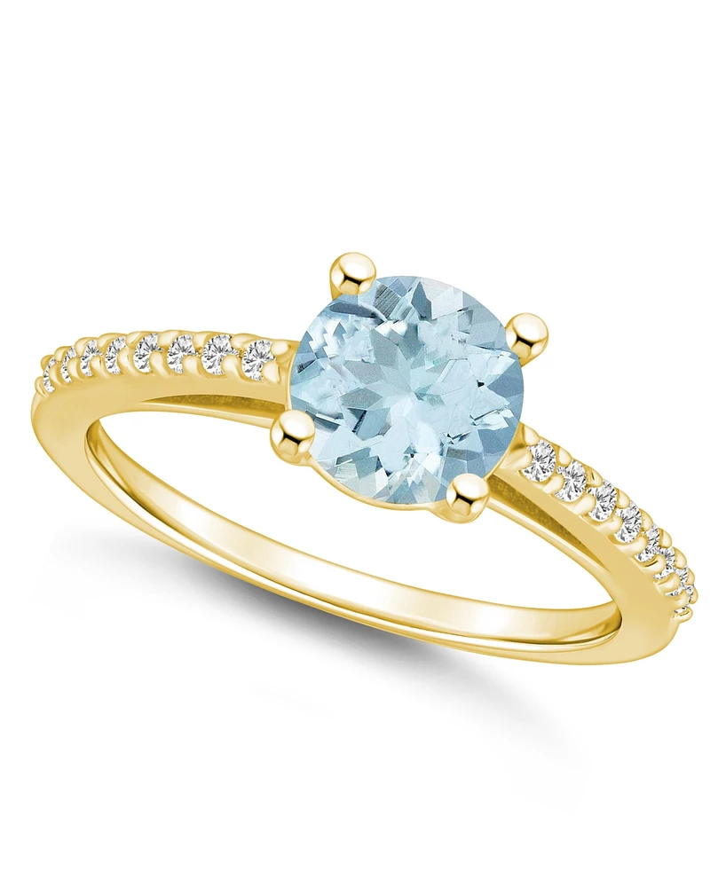 Macy's Aquamarine (1-1/4 ct. t.w.) and Diamond (1/6 Ring 14K Yellow Gold