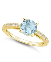 Macy's Aquamarine (1-1/4 ct. t.w.) and Diamond (1/6 Ring 14K Yellow Gold