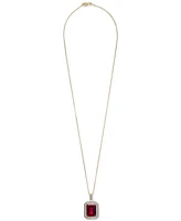 Lab Grown Ruby (16-5/8 ct. t.w.) & Diamond (1/4 ct. t.w.) Rectangular Pendant Necklace in 14k Gold-Plated Sterling Silver, 22"