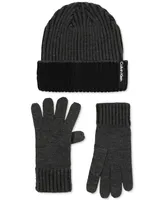 Calvin Klein Men's Double-Wide Ribbed Fisherman's Hat & Gloves Set