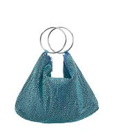 Nina Women's Glass Crystal Mesh Double Ring Handle Pouch Bag