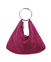 Nina Women's Glass Crystal Mesh Double Ring Handle Pouch Bag