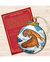 Designocracy Sea Lions Ball Wooden Ornaments, Set of 2