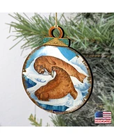 Designocracy Sea Lions Ball Wooden Ornaments, Set of 2