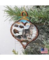 Designocracy Wolves Drop Wooden Ornaments, Set of 2