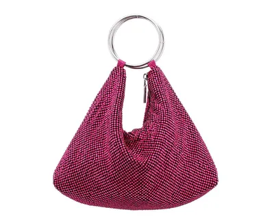 Nina Women's Glass Crystal Mesh Double Ring Handle Pouch Bag