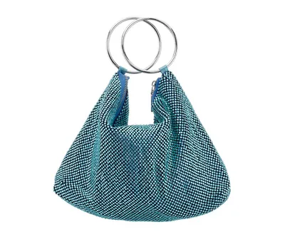 Nina Women's Glass Crystal Mesh Double Ring Handle Pouch Bag