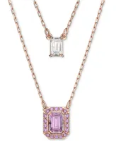 Swarovski Rose Gold-Tone Millenia Purple Crystal Pendant Two Row Necklace, 15-7/8" + 2" extender