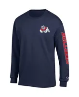 Men's Champion Navy Fresno State Bulldogs Team Stack Long Sleeve T-shirt