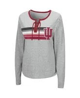 Women's Colosseum Heathered Gray Indiana Hoosiers Sundial Tri-Blend Long Sleeve Lace-Up T-shirt