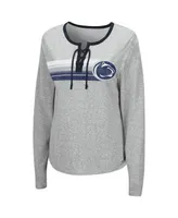 Women's Colosseum Heathered Gray Penn State Nittany Lions Sundial Tri-Blend Long Sleeve Lace-Up T-shirt