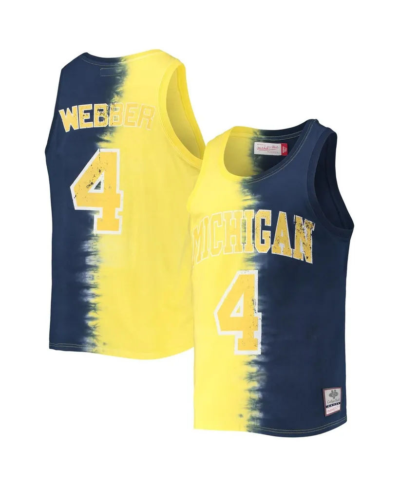 Men's Mitchell & Ness Chris Webber Maize, Navy Michigan Wolverines Name and Number Tie-Dye Tank Top