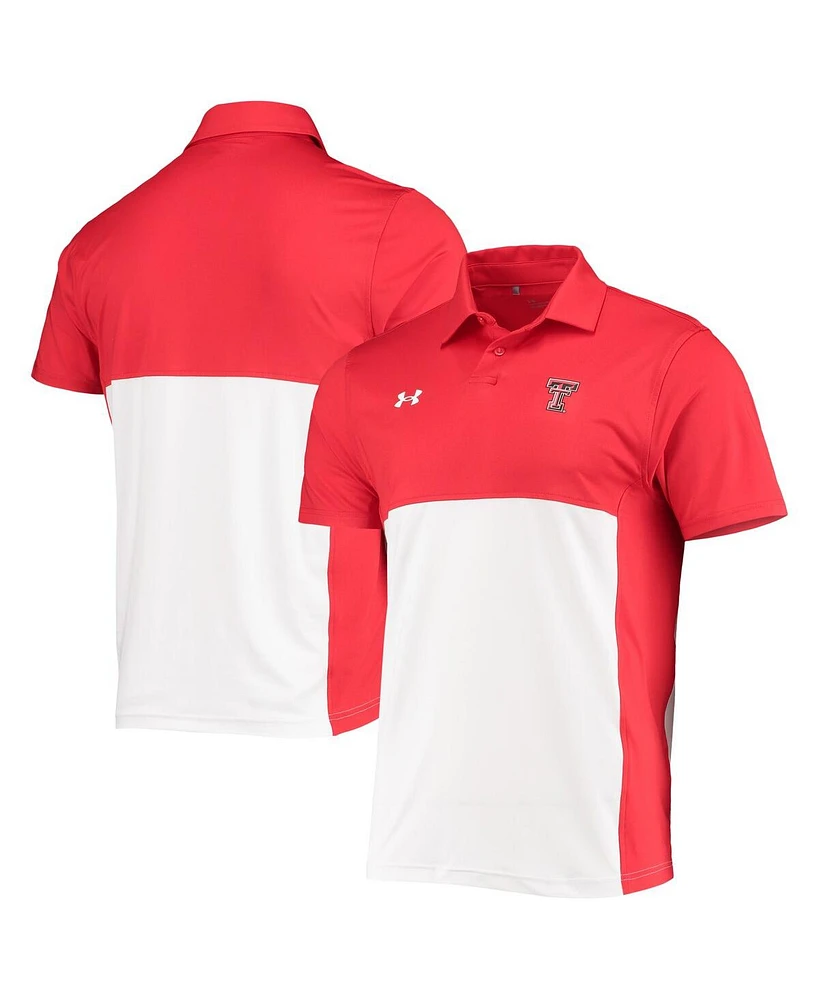 Men's Under Armour Red, White Texas Tech Red Raiders 2022 Blocked Coaches Performance Polo Shirt