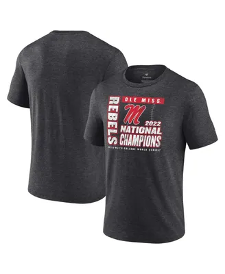 Men's Fanatics Heathered Charcoal Ole Miss Rebels 2022 Ncaa Baseball College World Series Champions Pitching Mound Tri-Blend T-shirt