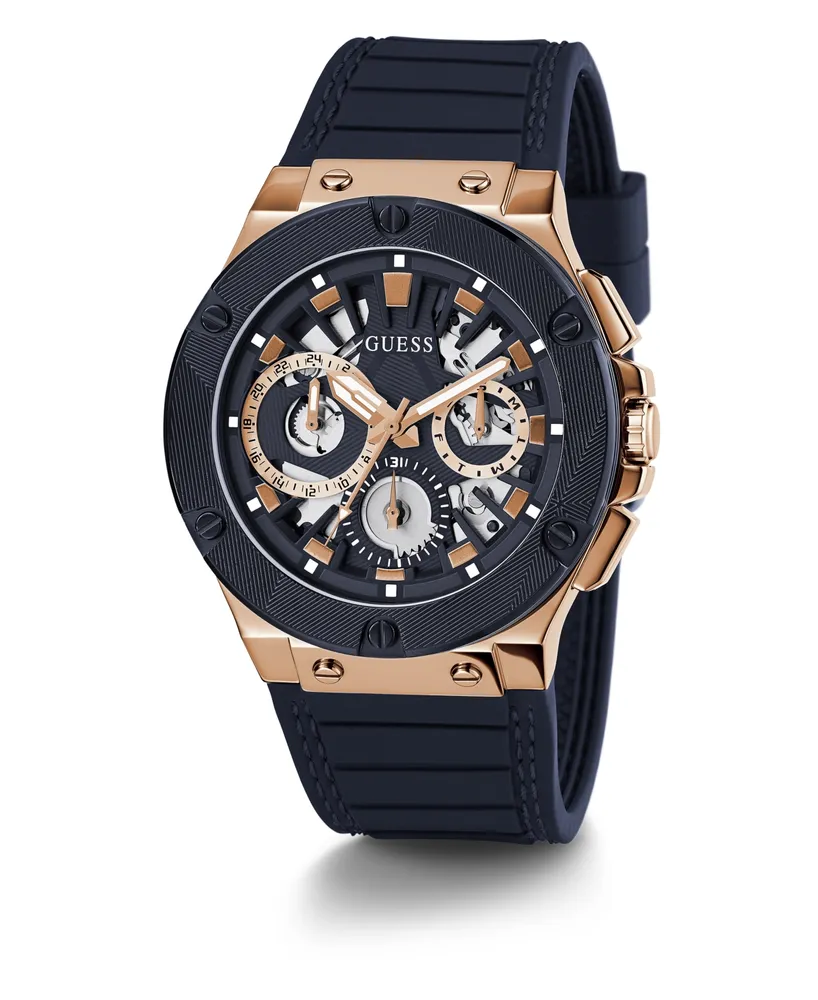 Guess Men's Navy Silicone Strap, Multi-Function Watch, 44mm