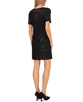 CeCe Women's Short Sleeve Scoop Neck Sequin Dress