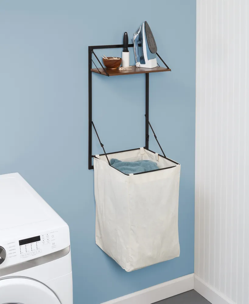 Collapsible Wall Mounted Clothes Hamper with Laundry Bag and Shelf