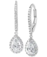 Badgley Mischka Lab Grown Diamond Pear & Round Halo Leverback Drop Earrings (1-1/4 ct. t.w.) in 14k White, Yellow or Rose Gold