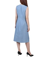 Ny Collection Women's Sleeveless Chambray Dress with Chain Details