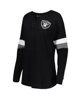 Women's New Era Black Las Vegas Raiders Athletic Varsity Lace-Up Long Sleeve T-shirt
