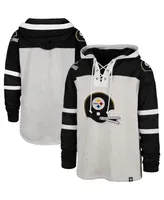 Men's '47 Gray Pittsburgh Steelers Gridiron Lace-Up Pullover Hoodie
