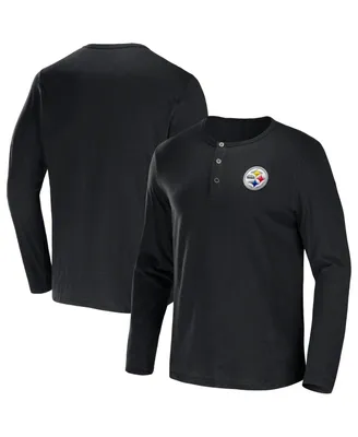 Men's Nfl x Darius Rucker Collection by Fanatics Black Pittsburgh Steelers Slub Jersey Henley Long Sleeve T-shirt