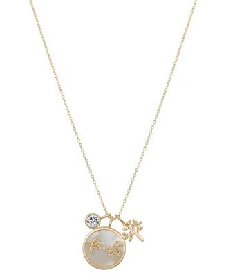 Unwritten 14K Gold Flash-Plated Mother of Pearl Inlay and Cubic Zirconia "Familia" Tree Charm Necklace with Extender - Gold Flash