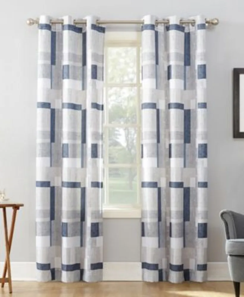 No. 918 Blockade Geometric Blocks Semi Sheer Grommet Curtain Panels