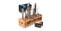 24 Piece Professional Stainless Steel Bartender Set with Bamboo Stand