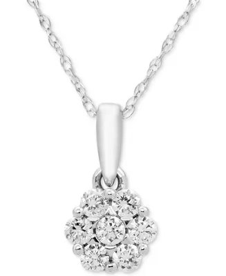 Diamond Cluster 18" Pendant Necklace (1/5 ct. t.w.) in 14k White Gold