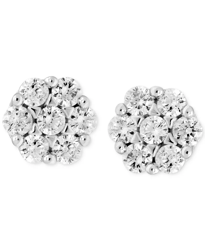 Diamond Cluster Stud Earrings (3/8 ct. t.w.) in 14k White Gold