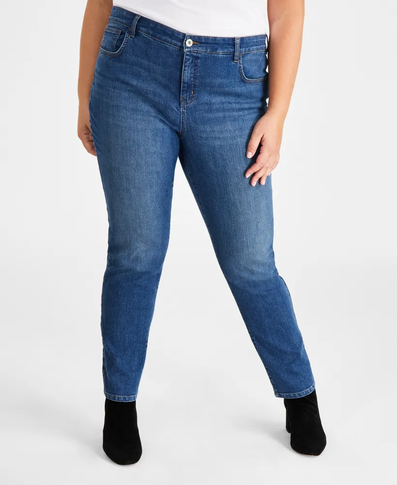 Style & Co Petite Plus Size Mid-Rise Slim-Leg Jeans, Created for