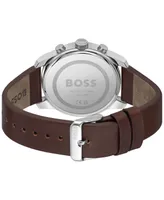 Boss Men's Trace Brown Genuine Leather Strap Watch, 44mm
