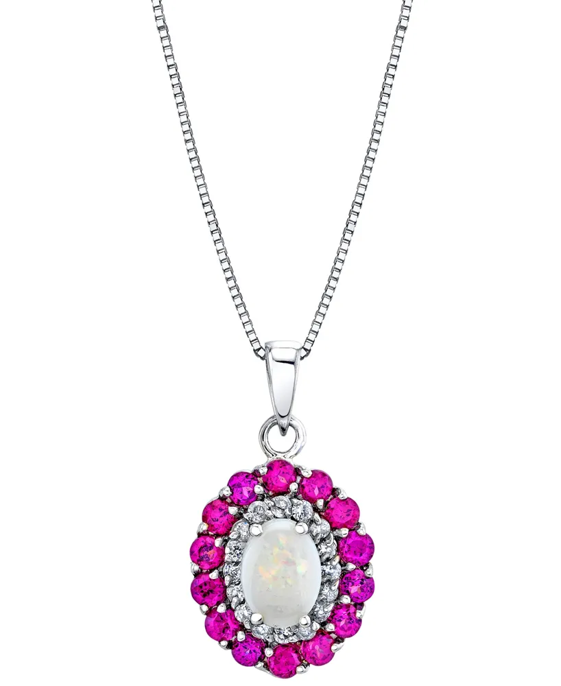 Multi-Gemstone (1-5/8 ct. t.w.) & Diamond (1/6 ct. t.w.) Oval Halo 18" Pendant Necklace in 10k White Gold