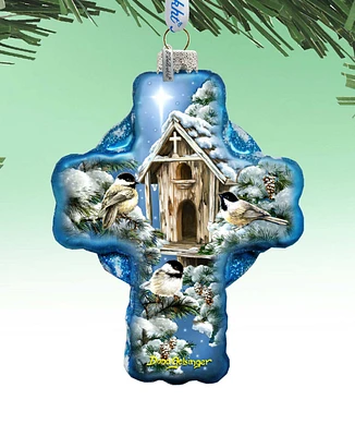 G.DeBrekht Winter Birds House Icon Cross Holiday Ornament