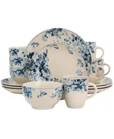 Elama Floral Violet 16 Piece Dinnerware Set, Service for 4