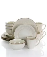 Elama Sophie Embossed Scalloped 16 Piece Stoneware Dinnerware Set, Service for 4