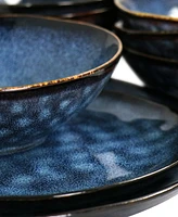 Elama Reactive Glaze Amelia 20 Piece Round Stoneware Triple Bowl Dinnerware Set, Service for 4