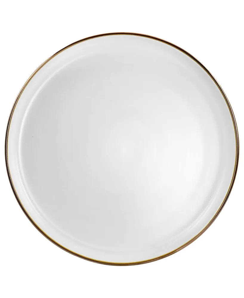 Elama Flat, Raised Rim, Alejandro 6 Piece Stoneware Dinner Plate Set, Service for 6 - Matte White with Gold