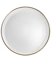 Elama Flat, Raised Rim, Alejandro 6 Piece Stoneware Dinner Plate Set, Service for 6 - Matte White with Gold