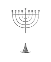 Modern Judaic Hanukkah Menorah 9 Branched Candelabra, Aluminum Finish, Medium - Silver